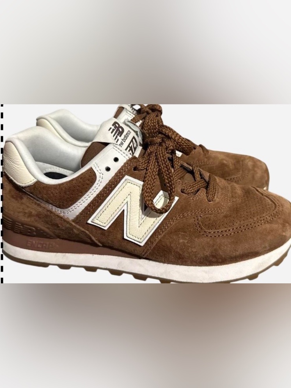 New Balance Brown Suede Sneaker with Cream 'N' Logo - Picture 1 of 5